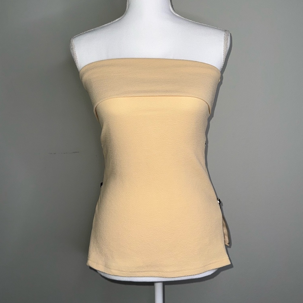 Beige Strapless Zipper Side Top – Size Small